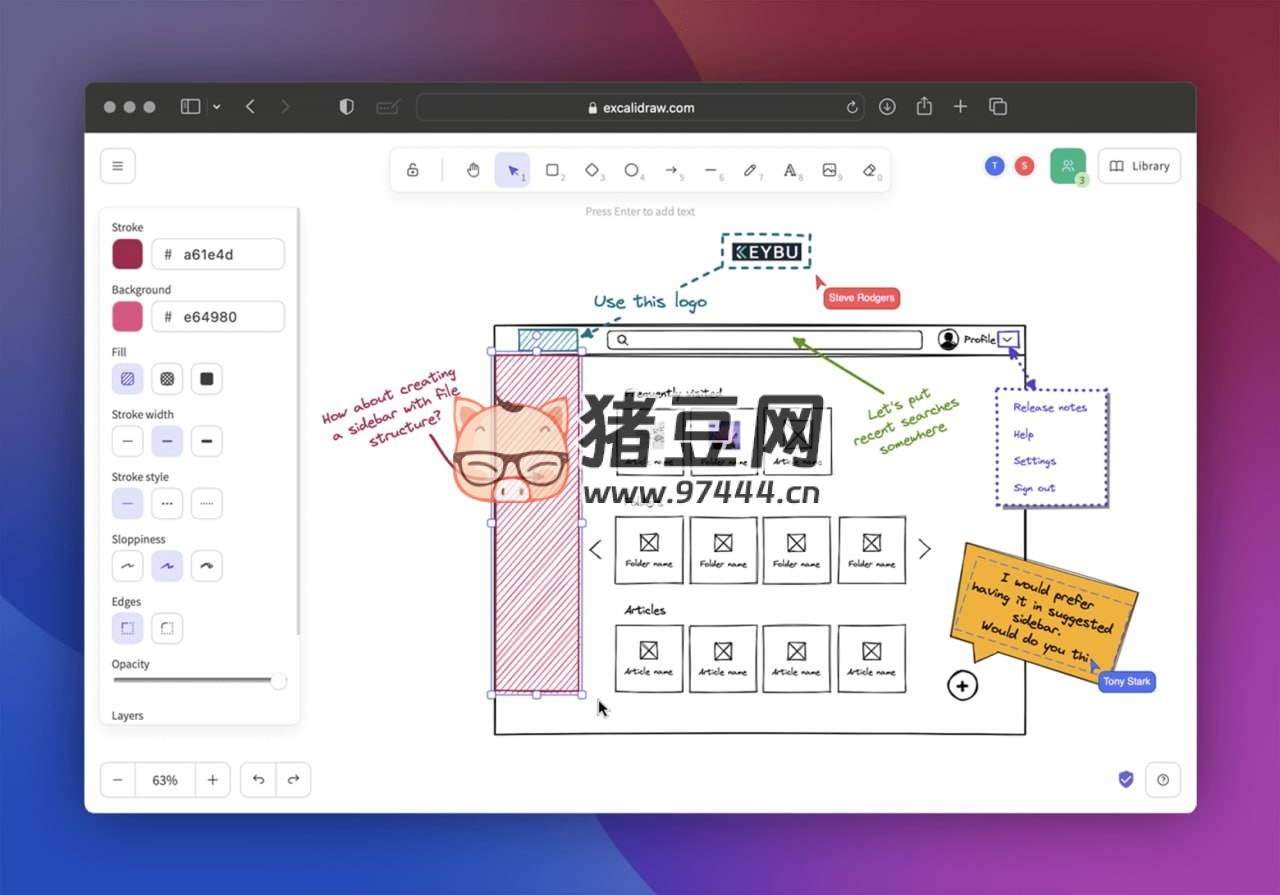excalidraw：一款完全免费、开源的基于无限画布的白板 Web 应用