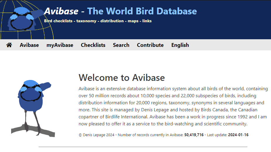 世界鸟类数据库：Avibase 是世界鸟类的数据库