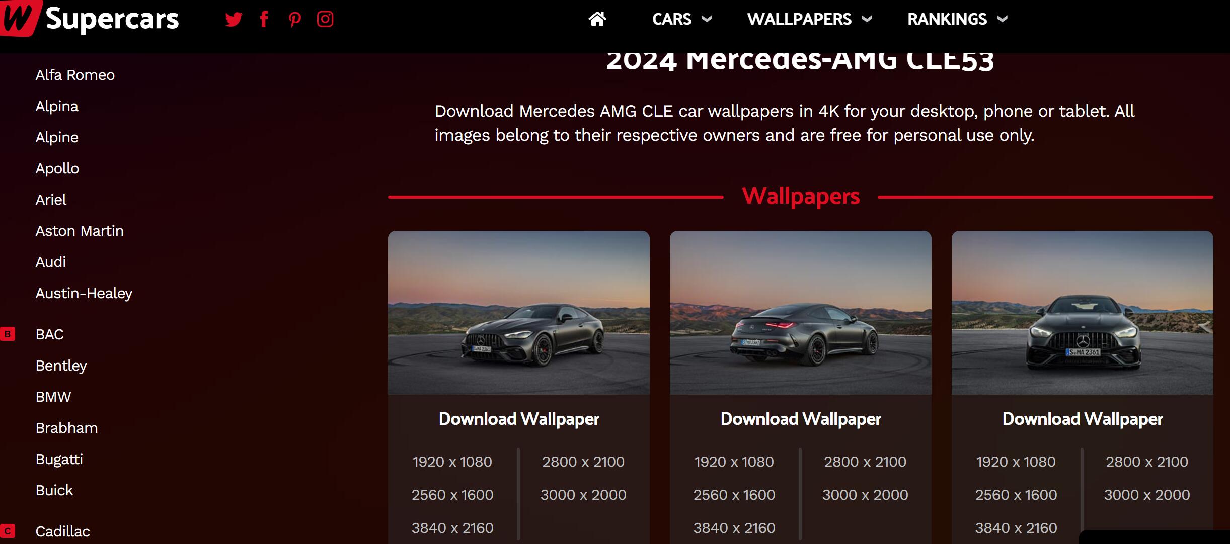 WSupercars：免费高清 4K 汽车壁纸，超级跑车壁纸
