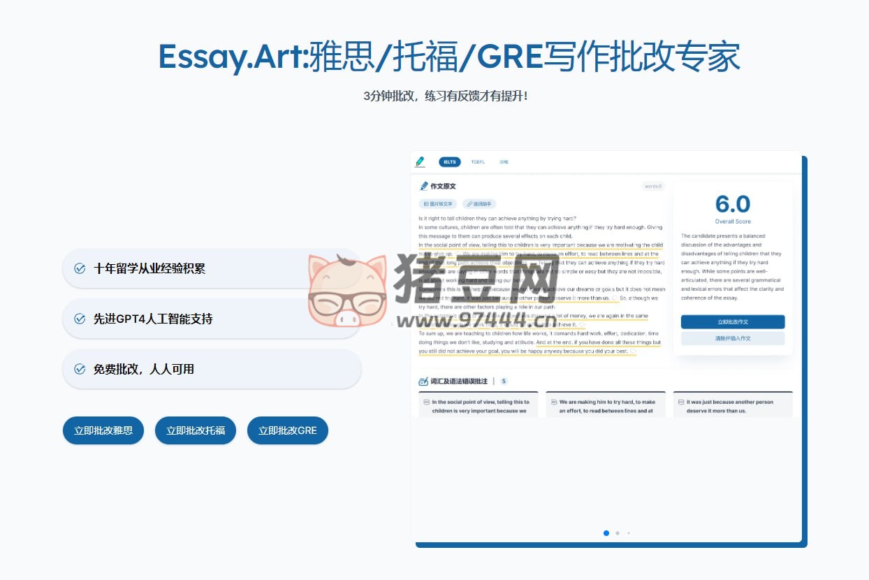 Essay.Art：雅思 / 托福 /GRE 写作批改专家
