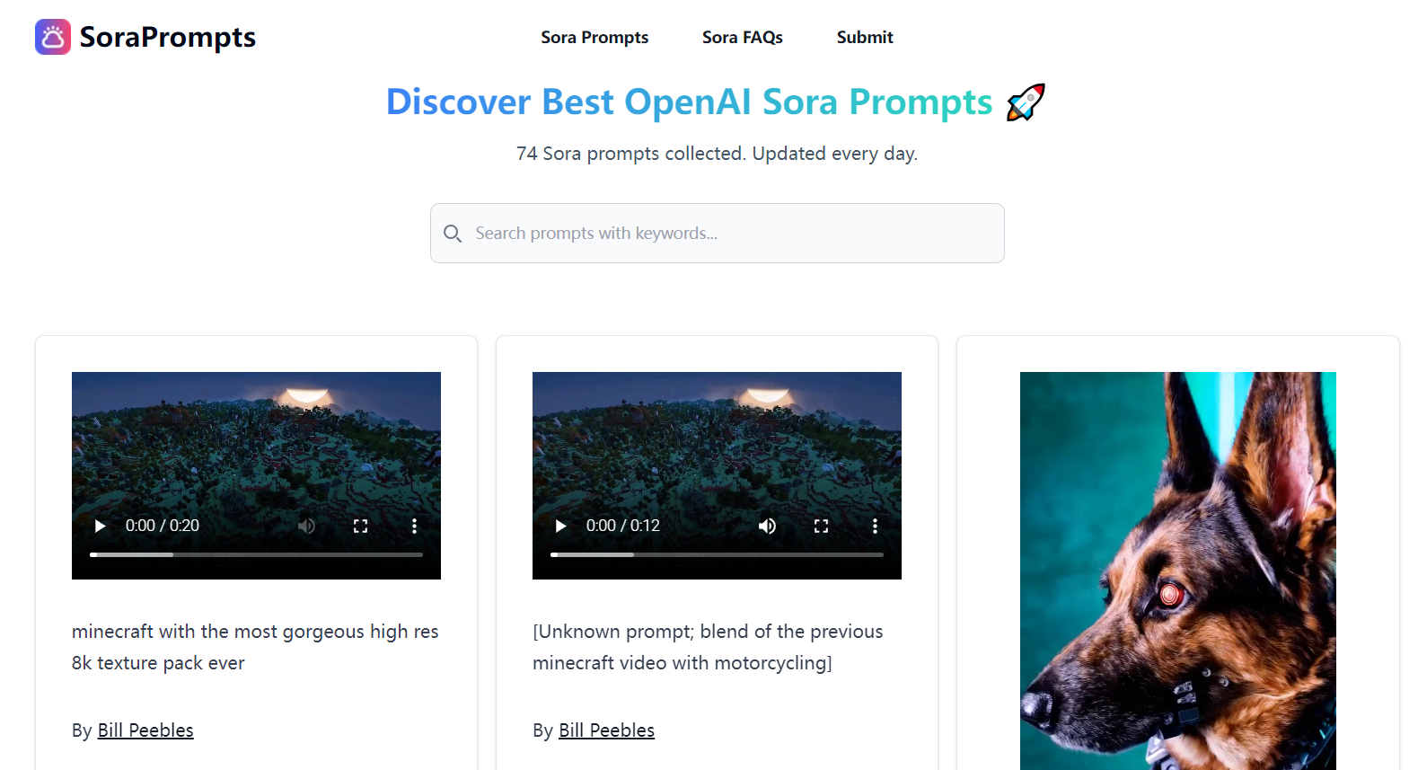 soraprompts：OpenAI Sora 的视频和提示词的网站