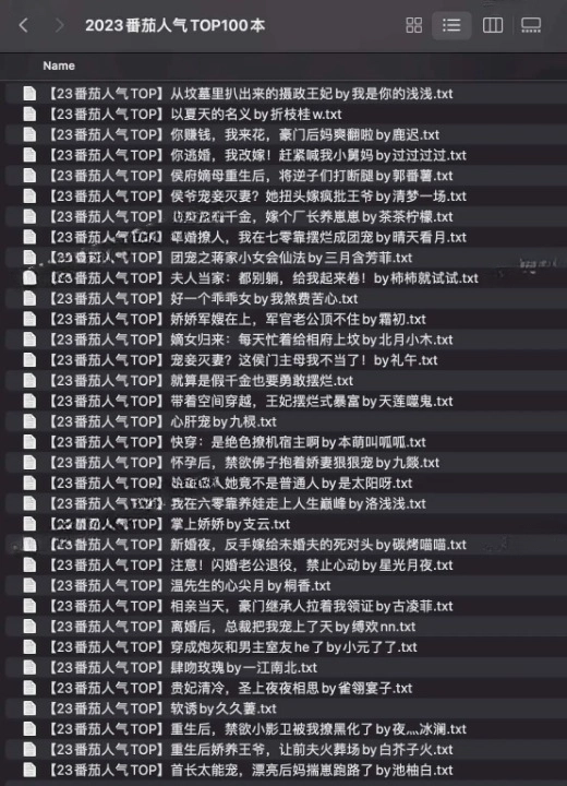 2023 番茄小说人气 TOP100 本