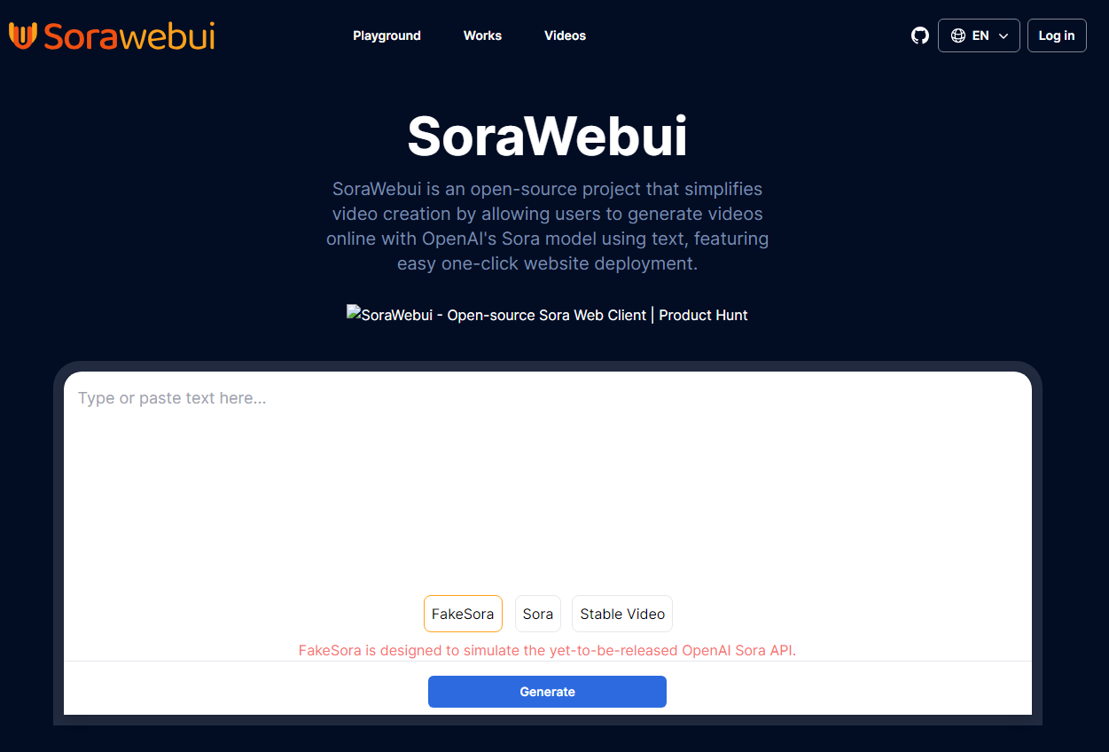 SoraWebui：开源 Sora Web 客户端文本在线生成视频