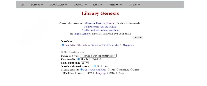 Library Genesis：类似 z -lib 的搜书站点