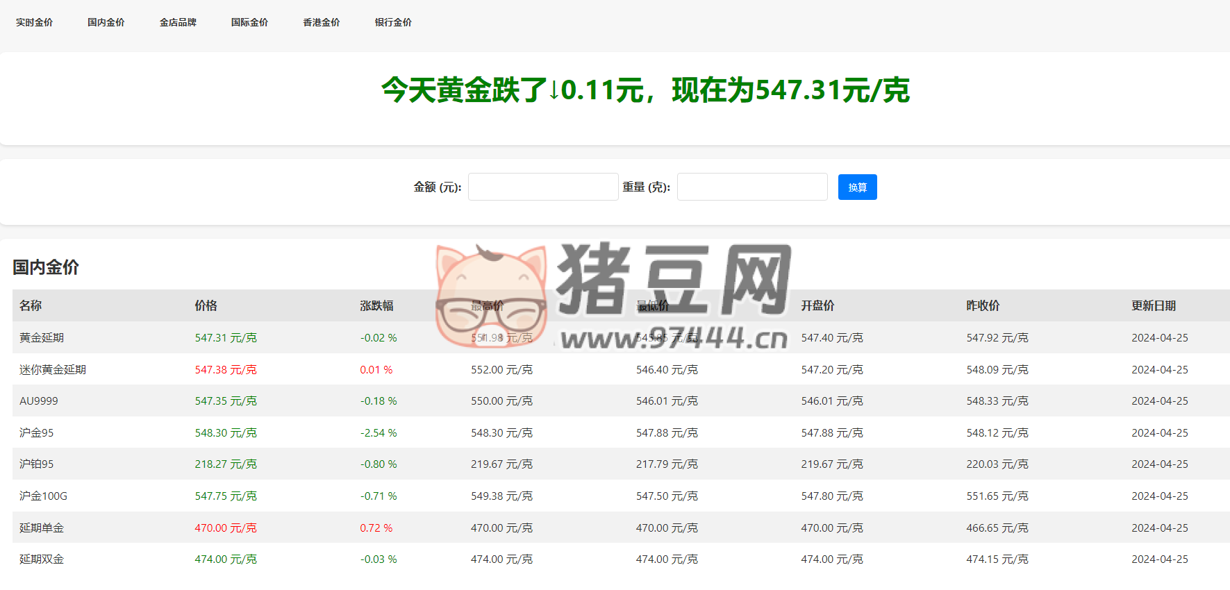 goldprice：国内国际实时黄金价格查询工具