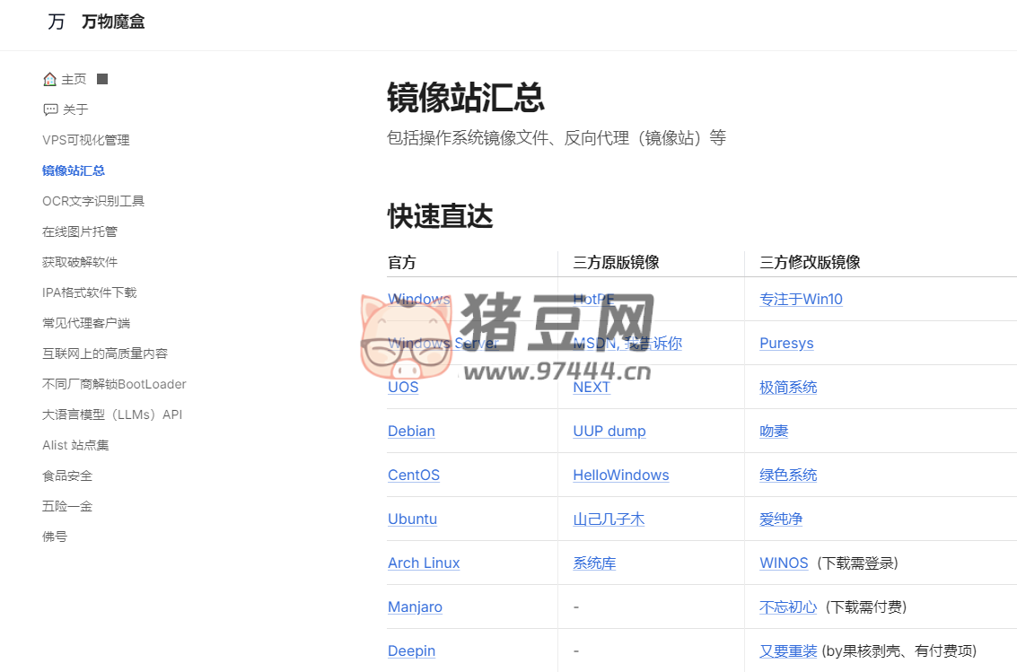 万物魔盒：一个综合性的镜像站汇总网站