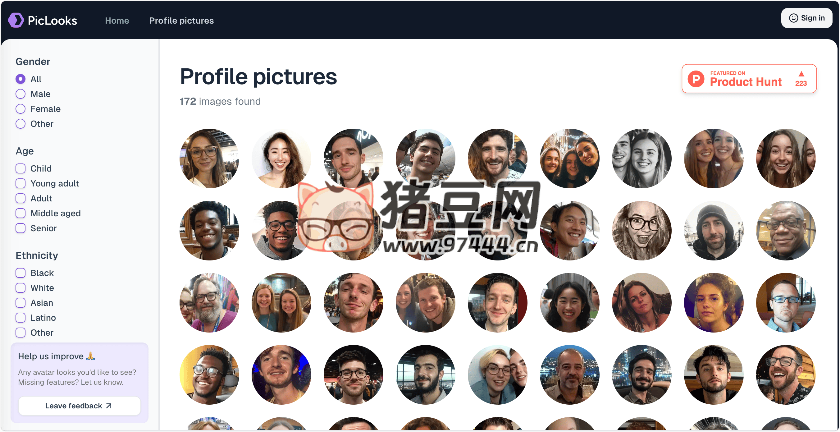 PicLooks：AI 在线生成免费个人头像图库